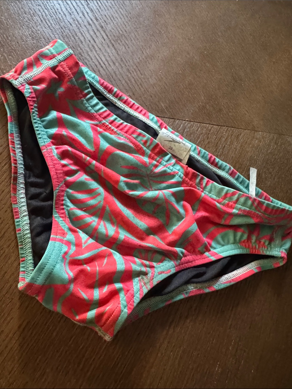 Speedo Men's Swim Briefs in Coral Red and Teal Green